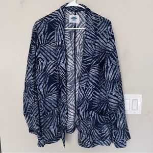 Old Navy tropical palm leaf print blue open front blazer jacket linen blend. XL